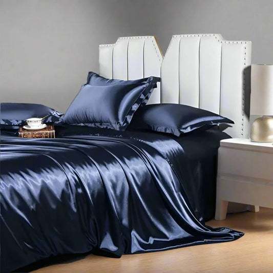 SLEEPMAZING Luxury Silk Bedding Set Navy blue - Duvet, Sheet, Pillowcase - SleepMazing