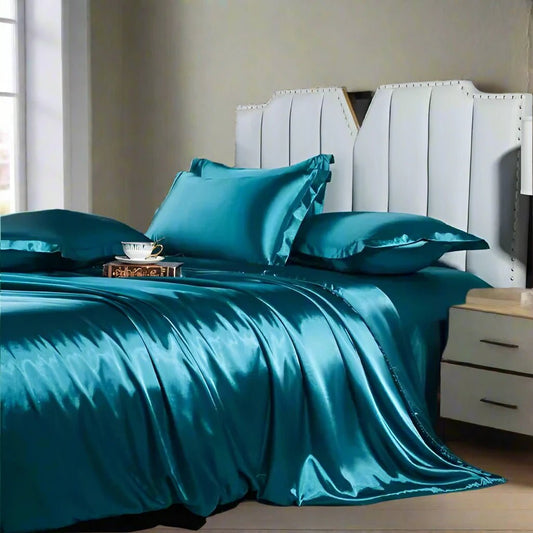 SLEEPMAZING Luxury Silk Bedding Set Paris blue - Duvet, Sheet, Pillowcase - SleepMazing
