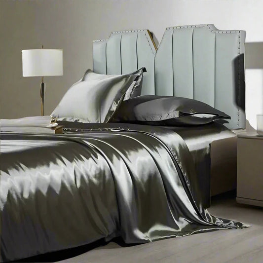 SLEEPMAZING Luxury Silk Bedding Set Sliver gray - Duvet, Sheet, Pillowcase - SleepMazing